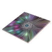 Kleurrijke Big Flower Abstract Trippy Fractal Art Tegeltje (Zijkant)