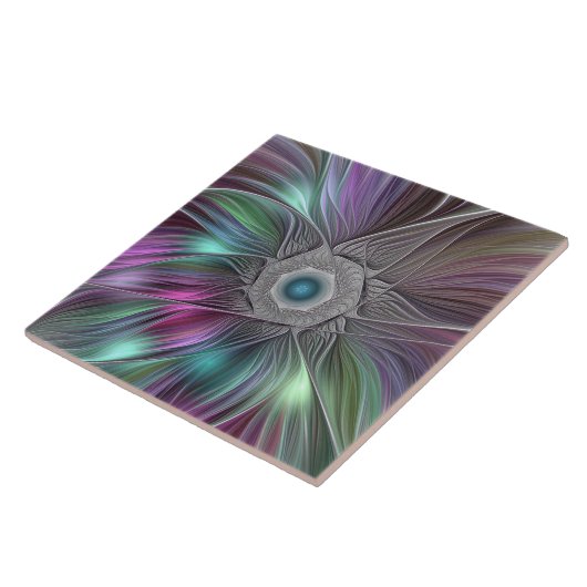Kleurrijke Big Flower Abstract Trippy Fractal Art Tegeltje (Zijkant)