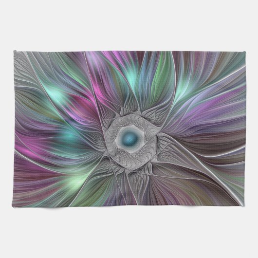 Kleurrijke Big Flower Abstract Trippy Fractal Art Theedoek (Horizontaal)