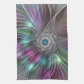 Kleurrijke Big Flower Abstract Trippy Fractal Art Theedoek (Verticaal)
