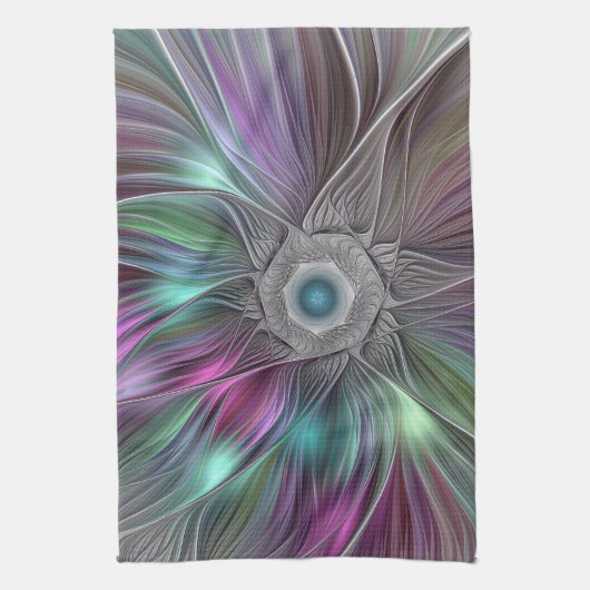 Kleurrijke Big Flower Abstract Trippy Fractal Art Theedoek (Verticaal)