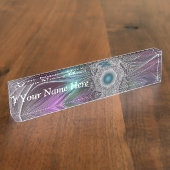 Kleurrijke Big Flower Abstract Trippy Fractal Tite Naambordje (Zijkant)