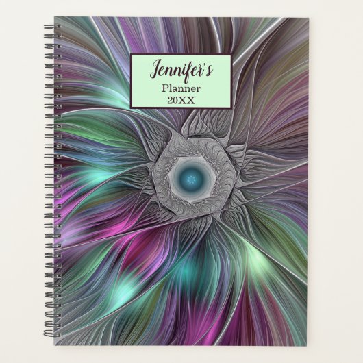 Kleurrijke Big Flower Abstracte Trippy Fractal Naa Planner (Voorkant)