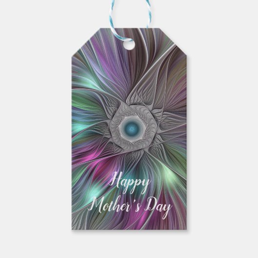 Kleurrijke Big Flower Abstracte Trippy Fractal Tek Cadeaulabel (Voorkant)