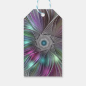 Kleurrijke Big Flower Abstracte Trippy Fractal Tek Cadeaulabel (Achterkant)