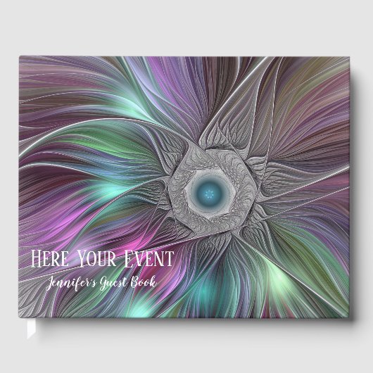 Kleurrijke Big Flower Abstracte Trippy Fractal Tek Gastenboek (Voorkant)