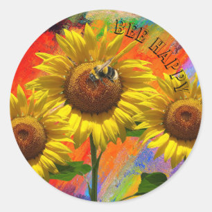Kleurrijke bij Happy Sunflower Ronde Sticker