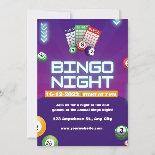 Kleurrijke Bingo Fun Night Uitnodiging Fondsenwerv (Voorkant)