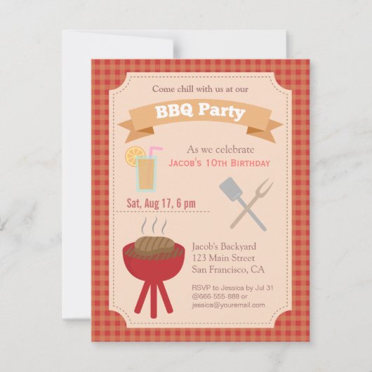 Kleurrijke binnenplaatsbbq partij, plaidpatroon kaart (Voorkant)