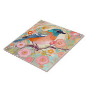 Kleurrijke Bird Arty Roze Spring Bloem Bloemen Tegeltje (Zijkant)