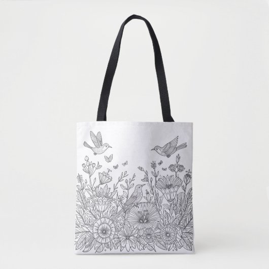 Kleurrijke Bird Line Art Design voor Kleuren Tote Bag (Voorkant)