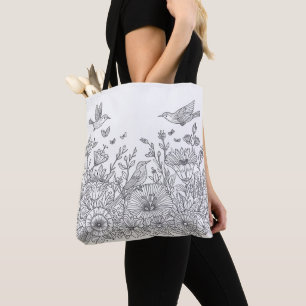 Kleurrijke Bird Line Art Design voor Kleuren Tote Bag