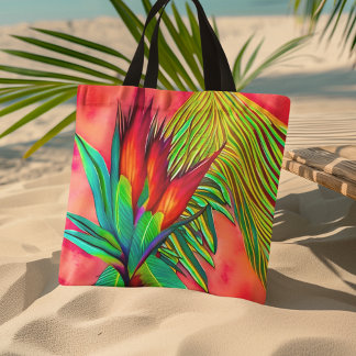 Kleurrijke Bird of Paradise Bloem Tote Bag