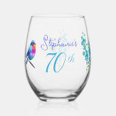 Kleurrijke Birdie Vergeet mij niet Bloemen 70ste V Wijnglas Zonder Voet (Voorkant)