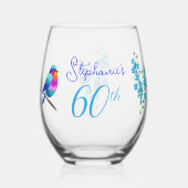 Kleurrijke Birdie Vergeet mij niet Floral 60th Ver Wijnglas Zonder Voet (Voorkant)