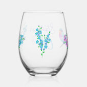 Kleurrijke Birdie Vergeet mij niet Floral 60th Ver Wijnglas Zonder Voet (Achterkant)