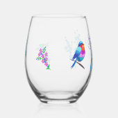 Kleurrijke Birdie Vergeet mij niet Floral 60th Ver Wijnglas Zonder Voet (Rechts)