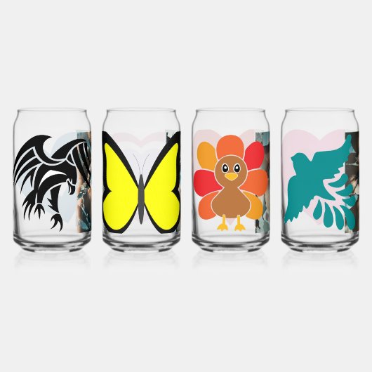 Kleurrijke Bird's Love en natuurlijke drankset Blikvorm Glas (Voorkant)