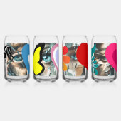 Kleurrijke Bird's Love en natuurlijke drankset Blikvorm Glas (Links)