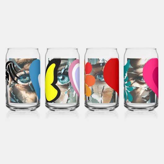 Kleurrijke Bird's Love en natuurlijke drankset Blikvorm Glas (Links)