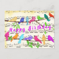 Kleurrijke Birds Song Musical Happy Birthday Kaart