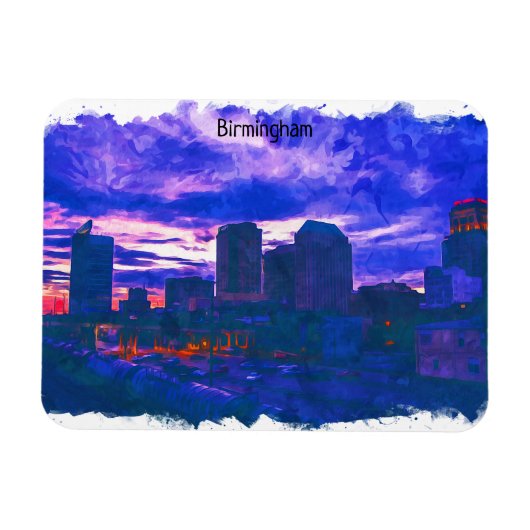 Kleurrijke Birmingham UK waterverf Uitzicht Magneet (Horizontaal)