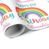 Kleurrijke Birthday Rainbow Gepersonaliseerde Kind Cadeaupapier (Rol Hoek)