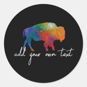 kleurrijke bison kunst voegt je eigen tekst toe ronde sticker