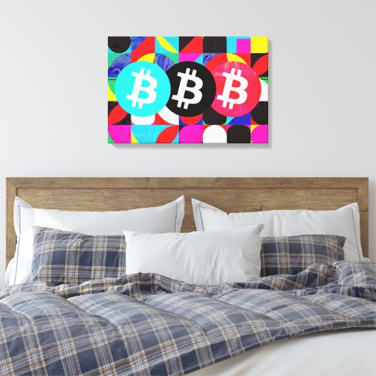 Kleurrijke Bitcoin (Vibrant HD) Canvas Afdruk (Insitu (Slaapkamer))