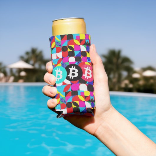 Kleurrijke Bitcoin (Vibrant HD) Seltzer Blikjeskoeler (Insitu Zwembad)