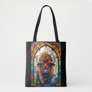 Kleurrijke Bizon Buffalo Cottagecore Rustieke Prin Tote Bag
