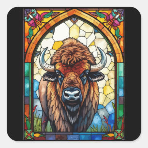 Kleurrijke Bizon Buffalo Cottagecore Rustieke Prin Vierkante Sticker