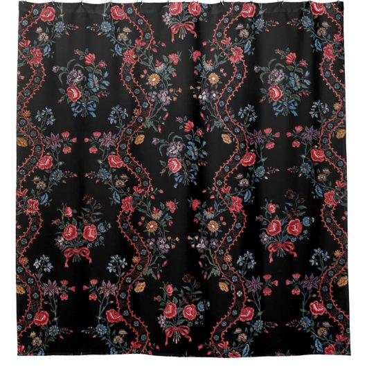 Kleurrijke Black Boho Floral Douchegordijn (Voorkant)