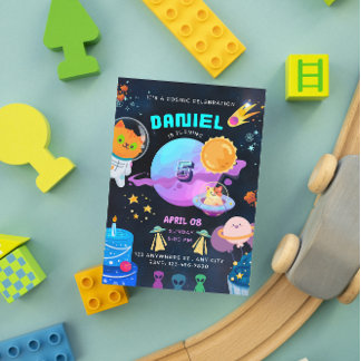 Kleurrijke Black Space verjaardagsuitnodiging Kaart