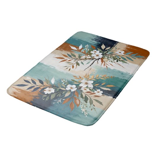 Kleurrijke Bladeren Bloemen Abstract Blauwgroen Bl Badmat (Gekanteld)