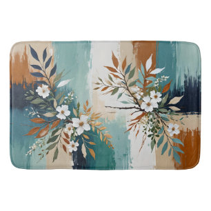 Kleurrijke Bladeren Bloemen Abstract Blauwgroen Bl Badmat