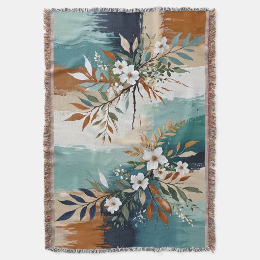 Kleurrijke Bladeren Bloemen Abstract Blauwgroen Bl Deken (Voorkant Verticaal)