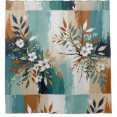 Kleurrijke Bladeren Bloemen Abstract Blauwgroen Bl Douchegordijn (Voorkant)