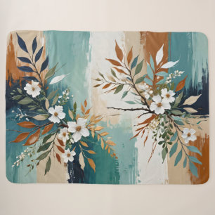 Kleurrijke Bladeren Bloemen Abstract Blauwgroen Bl Sherpa Deken
