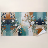 Kleurrijke Bladeren Bloemen Abstract Blauwgroen Bl Strandlaken (Voorkant)