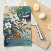 Kleurrijke Bladeren Bloemen Abstract Blauwgroen Bl Theedoek (Quarter Fold)