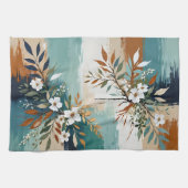 Kleurrijke Bladeren Bloemen Abstract Blauwgroen Bl Theedoek (Horizontaal)