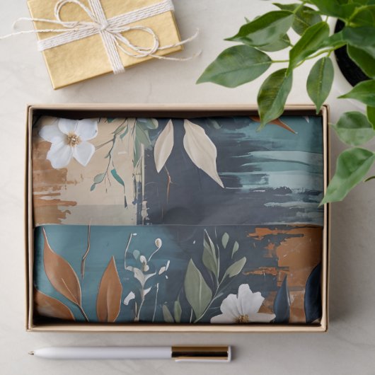 Kleurrijke Bladeren Bloemen Abstract Blauwgroen Bl Tissuepapier (Geschenk)