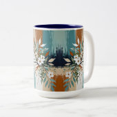 Kleurrijke Bladeren Bloemen Abstract Blauwgroen Bl Tweekleurige Koffiemok (Voorkant rechts)