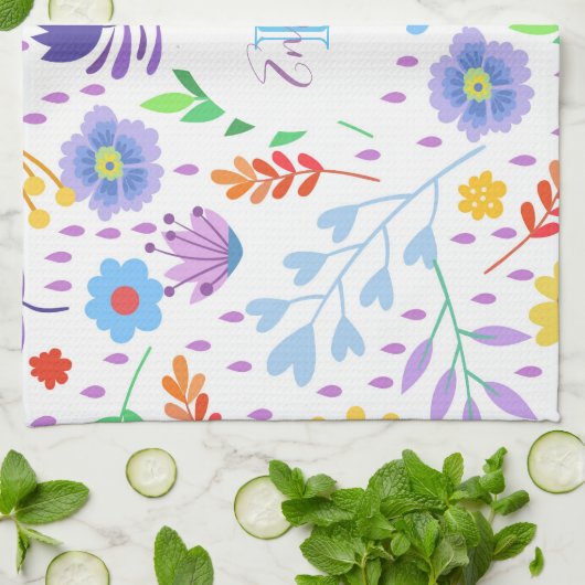 Kleurrijke bladeren en bloemen theedoek (Gevouwen)