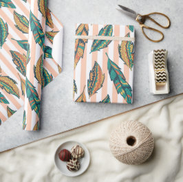 Kleurrijke bladeren en strepen uniek cadeaupapier