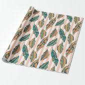 Kleurrijke bladeren en strepen uniek cadeaupapier (Uitgerold)