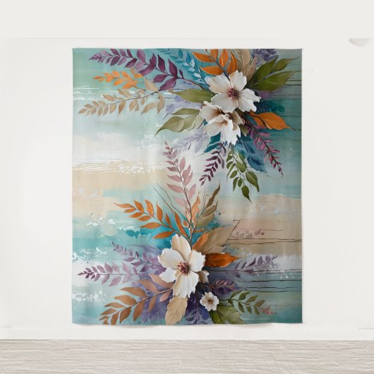 Kleurrijke bladeren Floral-Abstract Beachy Wandkleed (Voorkant)