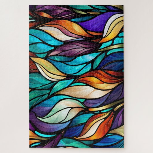 Kleurrijke bladeren in Glas in lood Kijk Legpuzzel (Verticaal)