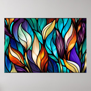 Kleurrijke bladeren in Glas in lood Kijk Poster